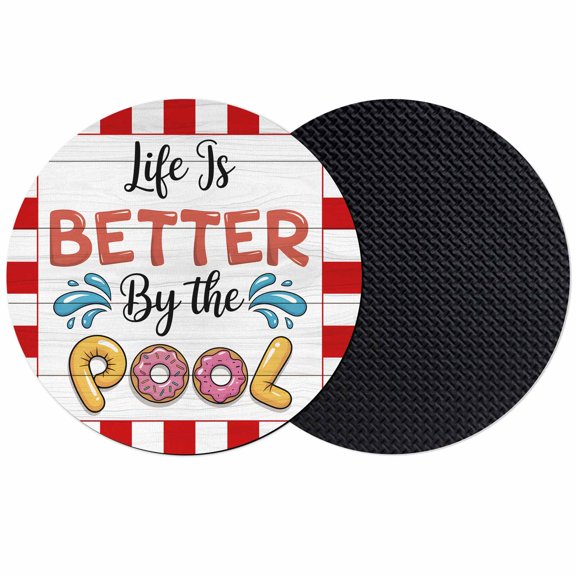 Colorful Letters Coasters Set of 2, Absorbent Coasters for Drinks, Boho Summer Swimming Circles Red Plaid Coaster for Desk Coffee Table Protection, Home Decor House Warming Gifts 4"