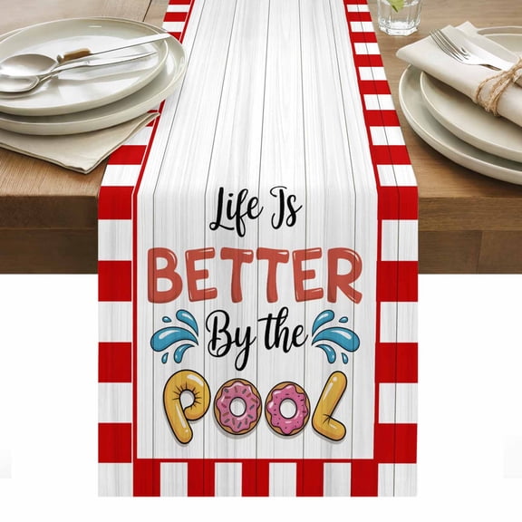 Colorful Letters Table Runner - 36 Inch Long, Kitchen Dining Table Runner Dresser Scarves, Boho Summer Swimming Circles Red Plaid Farmhouse Decor for Coffee Tables Wedding Party Banquet