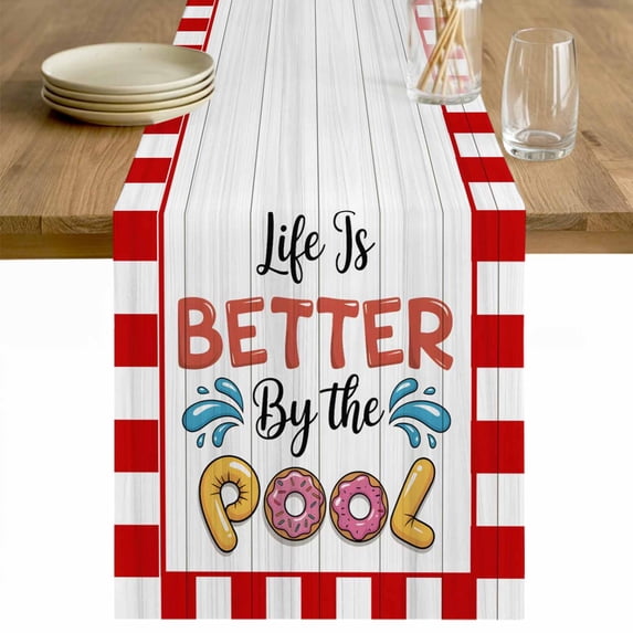Colorful Letters Table Runner 90 Inches Long Farmhouse Dress Scarves, Boho Summer Swimming Circles Red Plaid Dining Tablerunner for Coffee Table/Kitchen Island/Party Décor, 13" x 90"