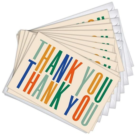 Colorful Letters Thank You Blank Note Greeting Cards | 10 Pack Bulk Set (4X6)