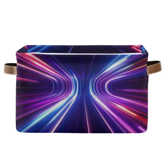 Colorful Light Bending Stripes Foldable Storage Basket,Canvas Fabric Foldable Storage Bins with Handles Open Home Storage Bins Boxes for Toy Book Shelf Closet Baskets