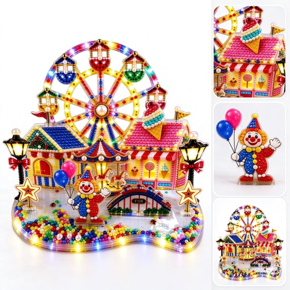 Sweet Carousel Colorful Light Up Ferris Wheel Figurine, Acrylic Diamond Bead Carnival ...