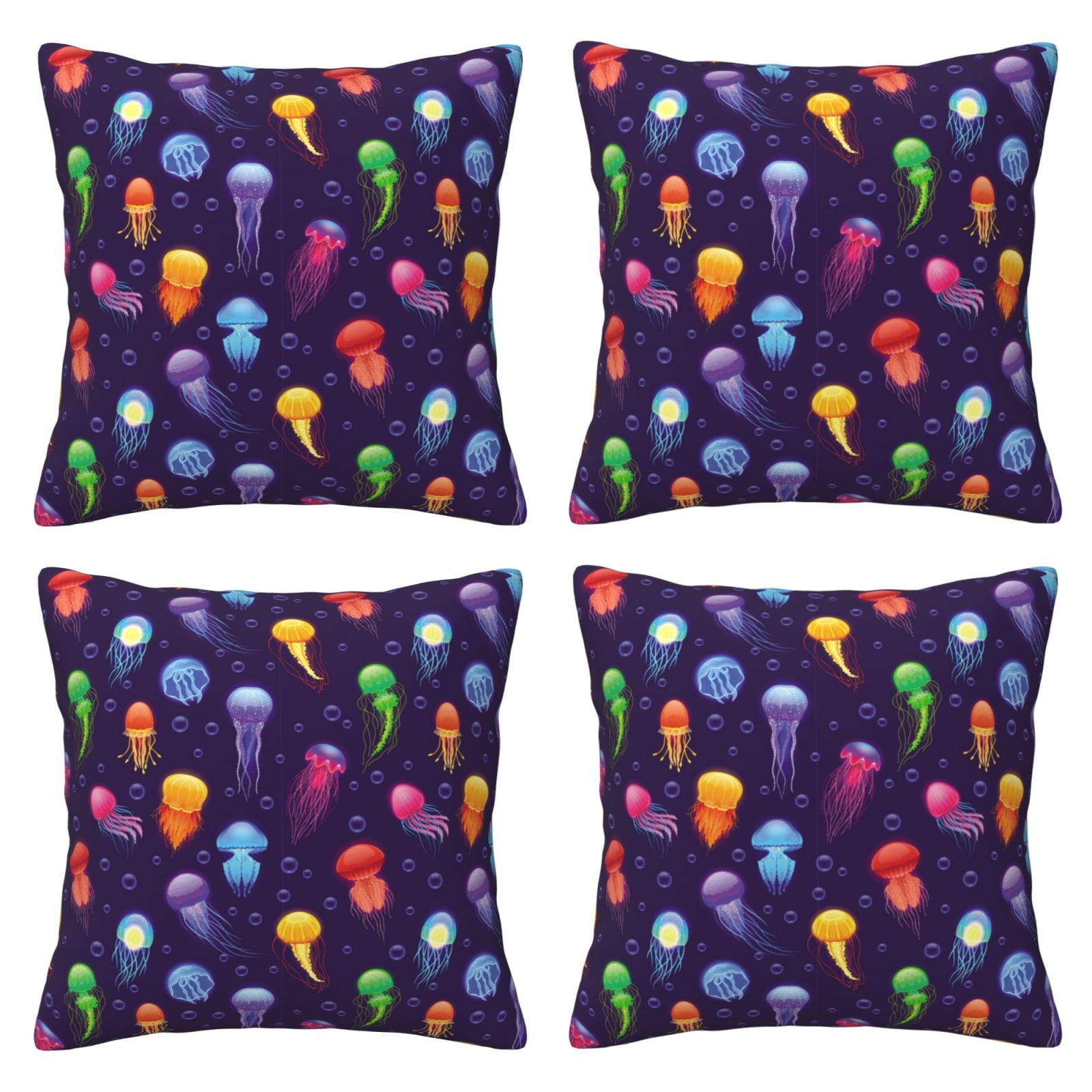 Colorful Light Jellyfish Decorative Throw Pillow Covers 4 Packs, Pillow
