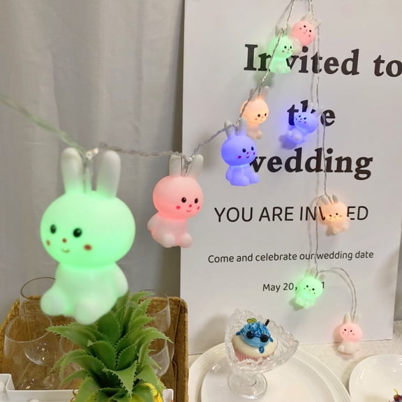 Colorful Light Long Ears Painted Rabbit String Lights Battery Opetated Bunny Light for Christmas Wedding Decoration Creative Easter Gift
