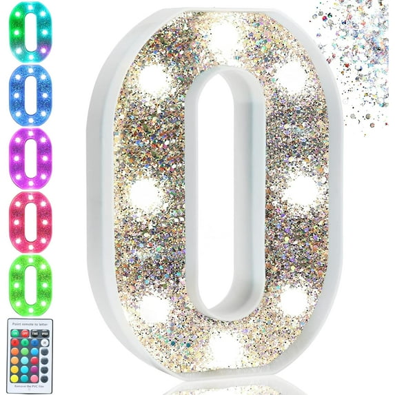 Colorful Light Up Letters, Silver LED Marquee Letter Lights Battery Operated,16 Colors Glitter Alphabet Letter Sign for Girls Birthday Party Wedding Bedroom Decoration, Letter O