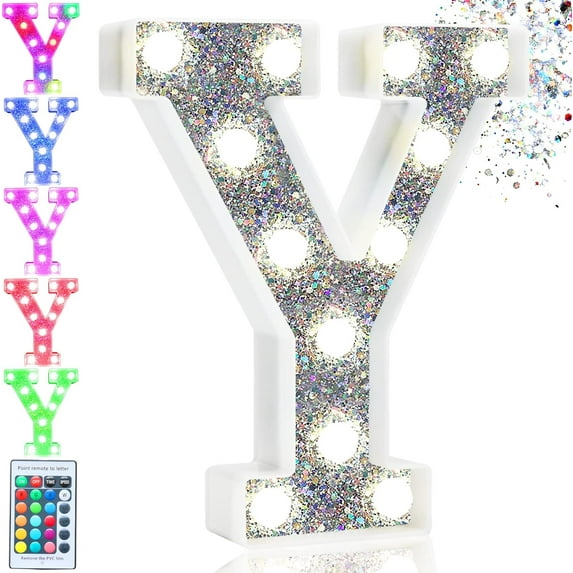 Colorful Light Up Letters, Silver LED Marquee Letter Lights Battery Operated,16 Colors Glitter Alphabet Letter Sign for Girls Birthday Party Wedding Bedroom Decoration, Letter Y