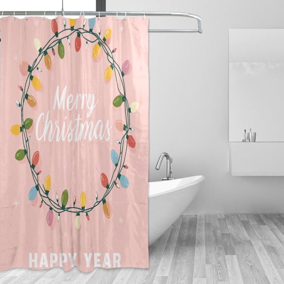 Colorful Light Wreath Christmas New Year Shower Curtains with 12 Hooks Waterproof Bathroom Decor 66" x 72"