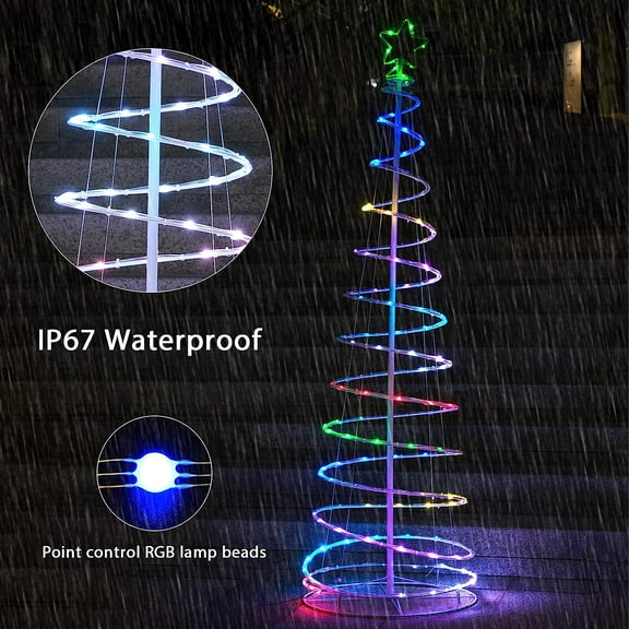 Colorful Lighted Spiral Christmas Tree Lights with Remote, 6FT