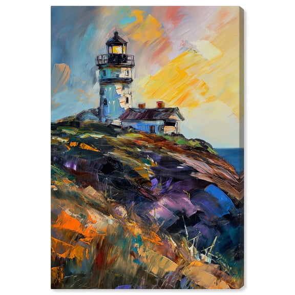 Colorful Lighthouse Impressionism Wall Art /Monet And Van Gogh Inspired Art Canvas Wall Art by Art Remedy, Gallery Wrapped, 16" x 24"