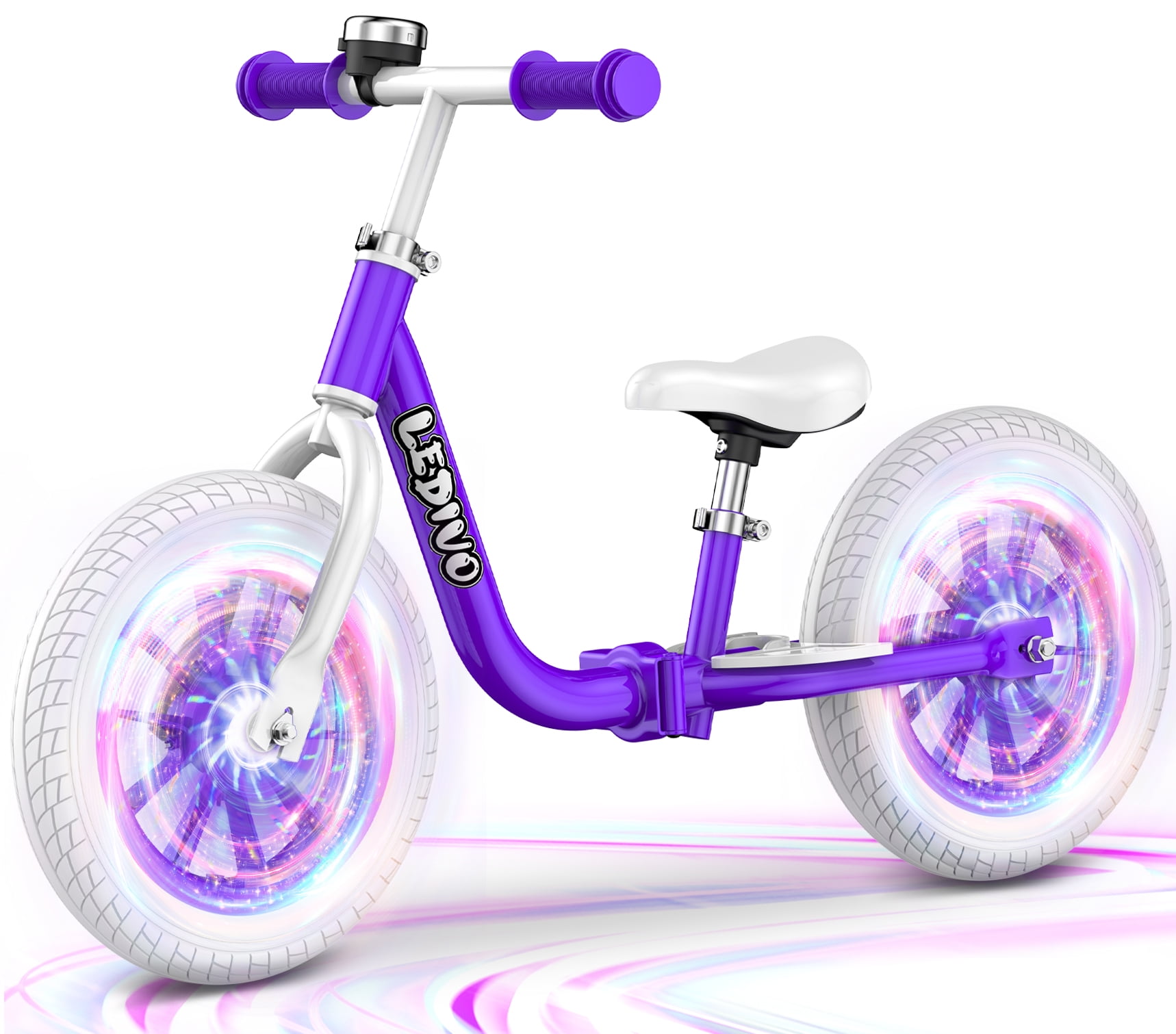 Colorful Lighting Balance Bike 2 Year Old, 12'' Folding Toddler Sport Bike, No Pedal Foldable Bikes w/Kickstand, Adjustable Handlebar & Seat, 2 3 4 5 Years Boy Girls Birthday Gifts Toys