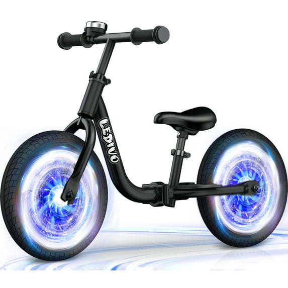 Colorful Lighting Balance Bike 2 Year Old, 12'' Folding Toddler Sport Bike, No Pedal Foldable Bikes w/Kickstand, Adjustable Handlebar & Seat, 2 3 4 5 Years Boy Girls Birthday Gifts Toys