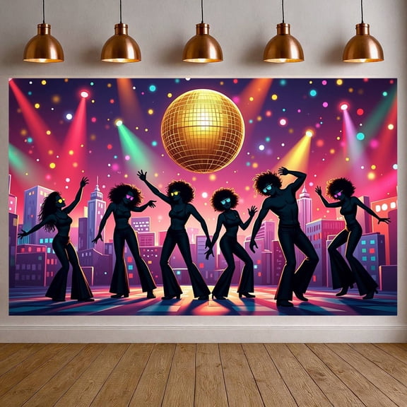 Colorful Lights Disco Party Banner Retro Dance Display Groovy Design Sparkling Retro Backdrop for Disco Party Dance Event Birthday Celebration