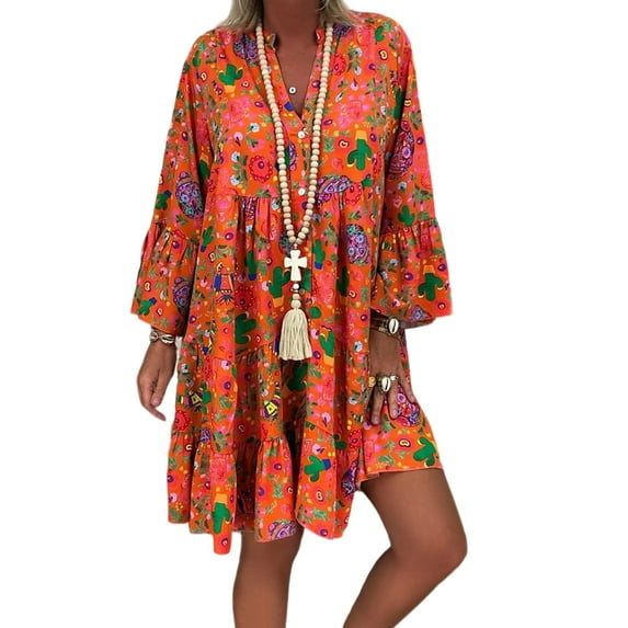 Colorful Lightweight Dress For Women Large Size V Neck Button Down Casual Dress M-4XL Optional