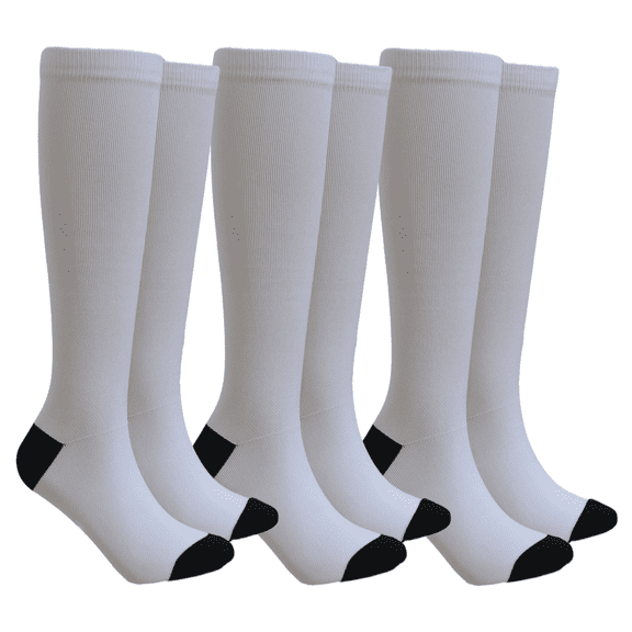 Colorful, Lightweight, Unisex Compression Socks.  Fits Most Adults, 3 Pairs. (White, White, White)