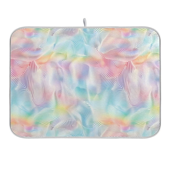 Colorful Line Waves Dish Drying Mat 16x18 Absorbent Microfiber Draining Rack Pad for Kitchen Counter Sink