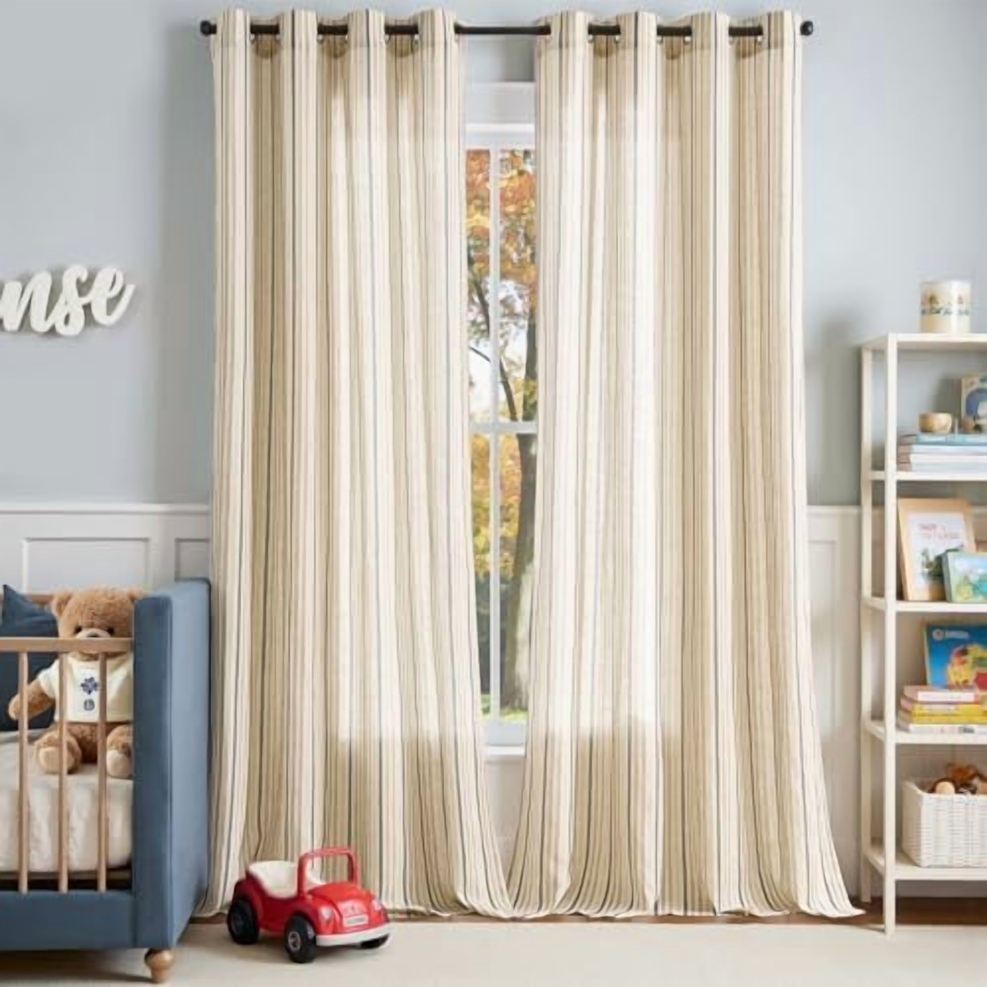 Colorful Linen Curtains for Nursery Living Room Multi Blue on Beige