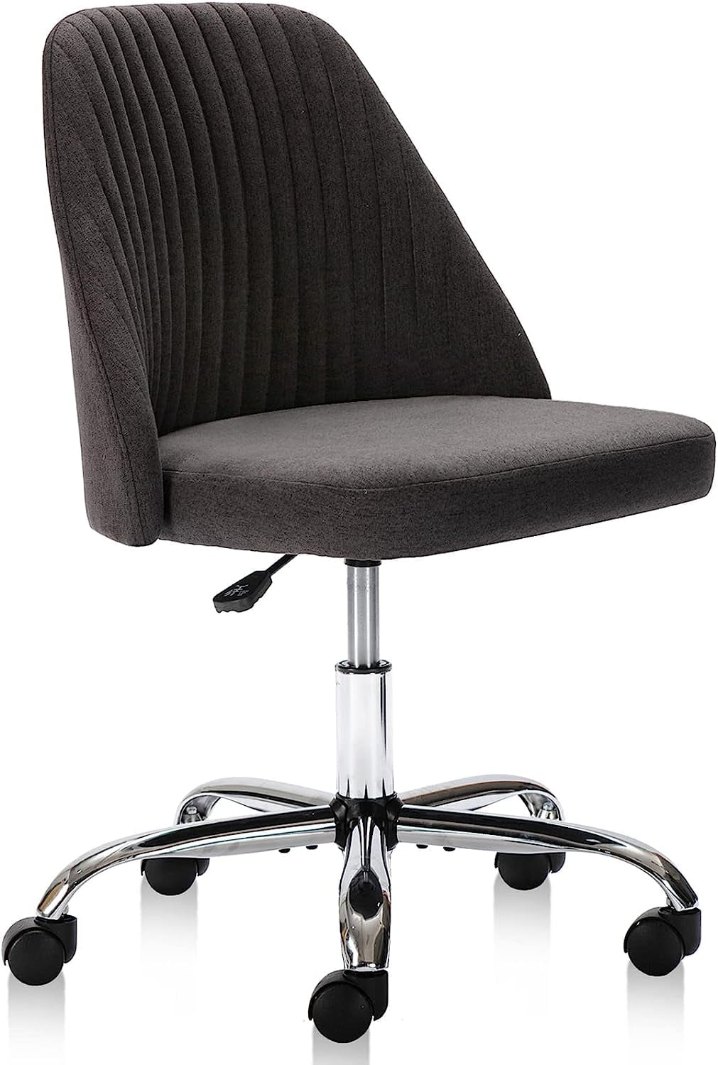 Colorful Linen Desk Chair, Comfy Thick Seat with Swivel Wheels, Armless Task Chair, Dark Gray