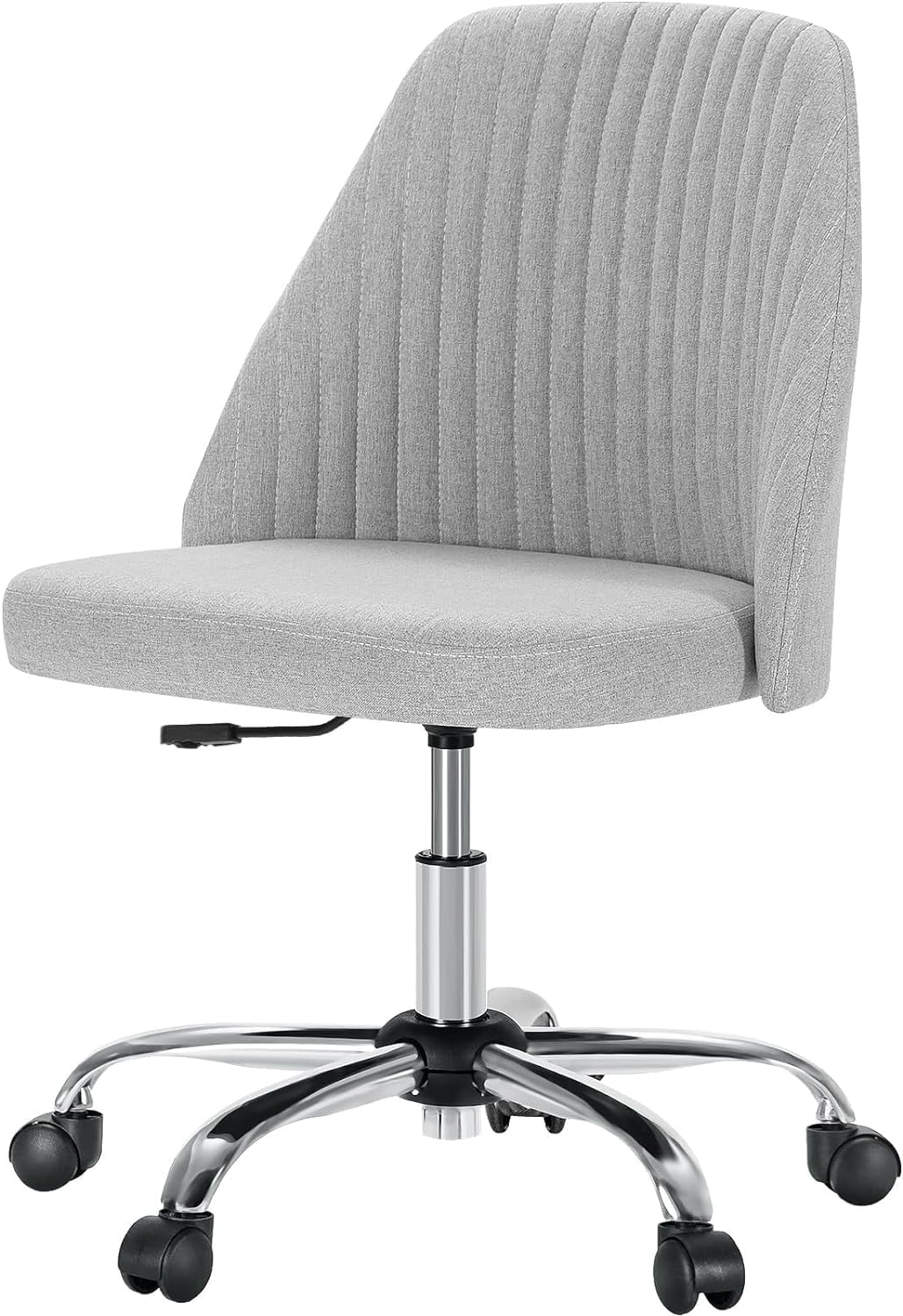 Colorful Linen Desk Chair, Comfy Thick Seat with Swivel Wheels, Armless Task Chair, Gray
