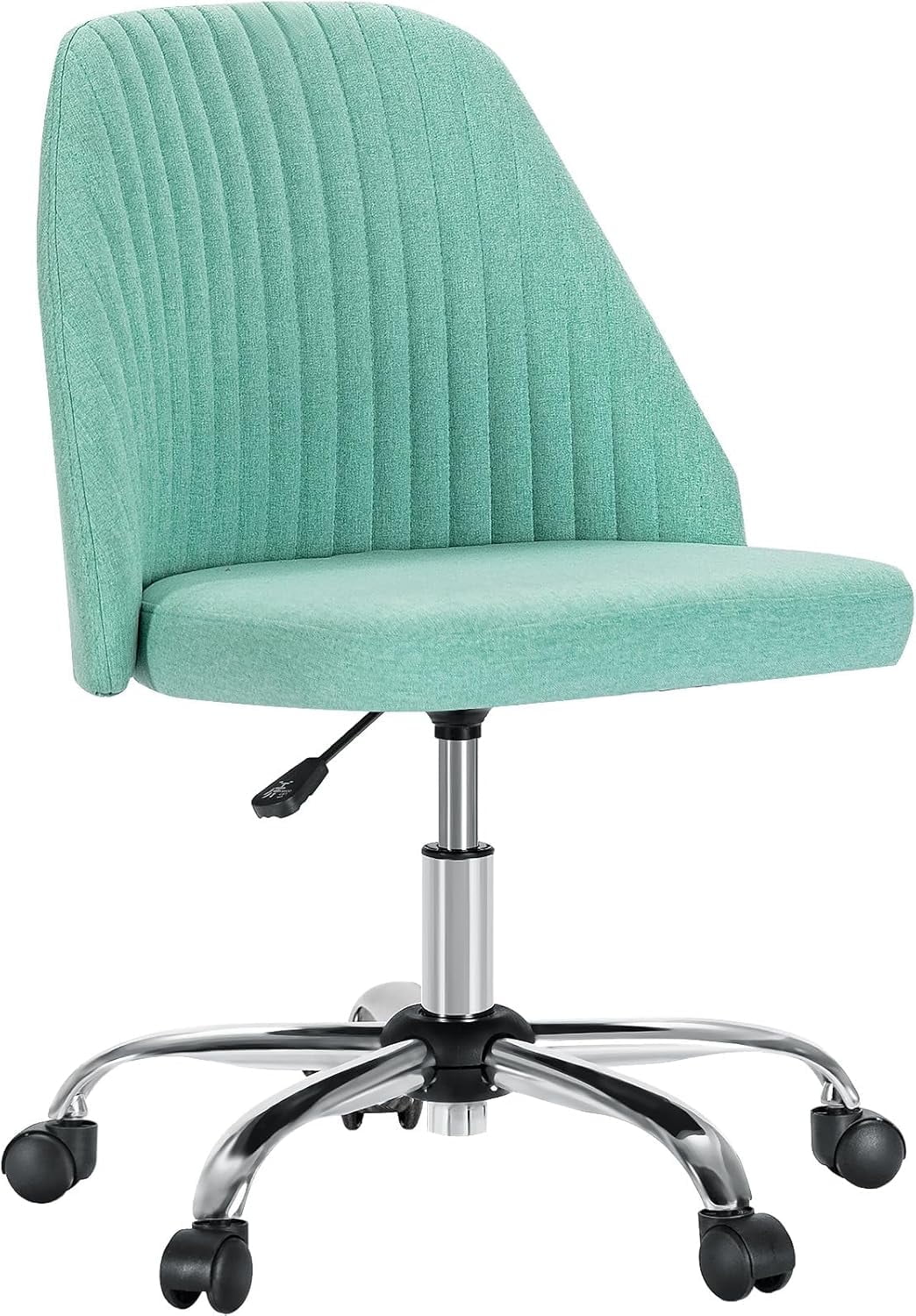 Colorful Linen Desk Chair, Comfy Thick Seat with Swivel Wheels, Armless Task Chair, Green