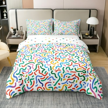 Colorful Lines Rainbow 100% Natural Cotton Duvet Cover Twin, Minimalist Modern Simple Comforter Cover, Geometric Abstract Bed Set, Art Cartoon Bedding Set Teens（No Comforter）