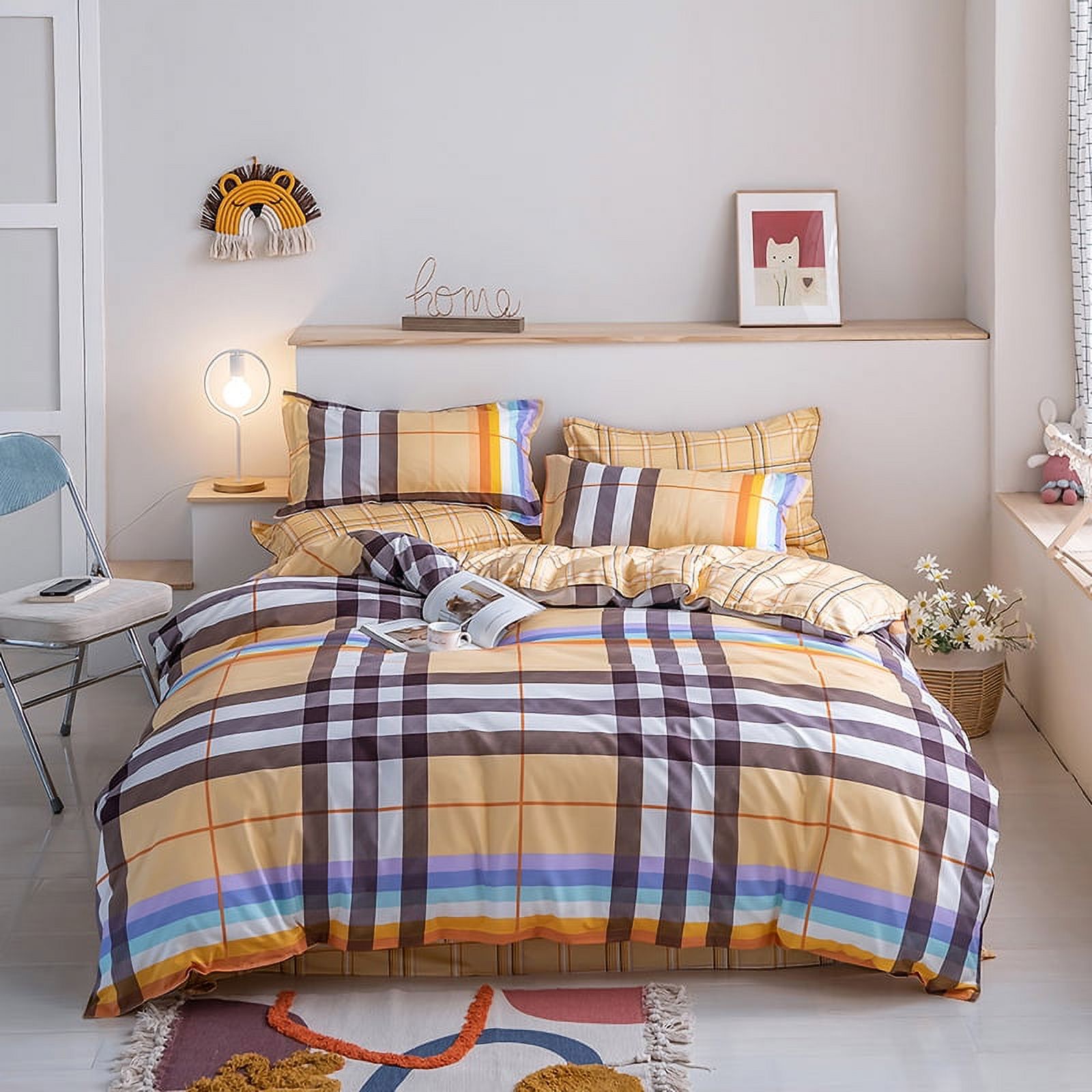 Colorful Lines and Plaids Twin Size Duvet Cover Set Soft Microfiber Bed