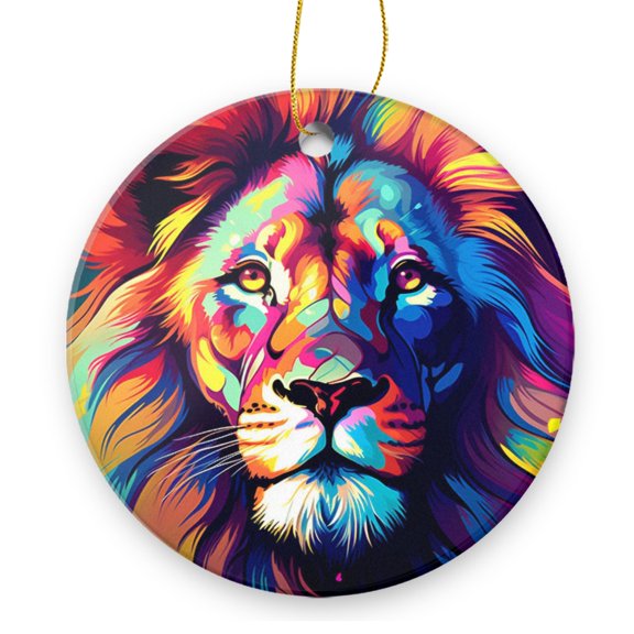 Colorful Lion Face Portrait Vector Illustration Art - Christmas Ornament Xmas Keepsake Ceramic Ornaments Holiday Decorations for Tree Christmas Gift Ideas 2.95in