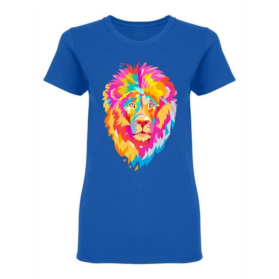 Colorful Lion Graphic Shaped T-Shirt Women -Image by Shutterstock, Female XX-Large