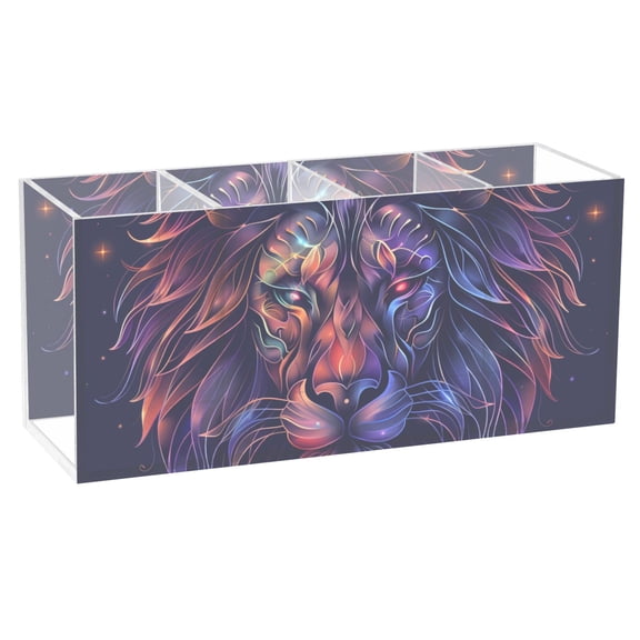 Colorful Lion Head Acrylic Pencil Pen Holder Cup 4 Compartments Desktop Organiser 7.87"x2.78"x3.54"