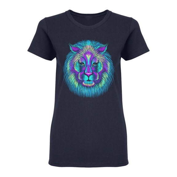 Colorful Lion Head Design Shaped T-Shirt Women -Image by Shutterstock, Female Medium