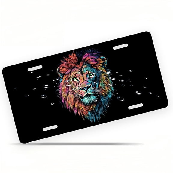 Colorful Lion Head Front License Plate, Metal License Plate, Funny Standard Plates Personalized Novelty Decorative For Men/Women/Boys/Girls Car 6×12 Inch