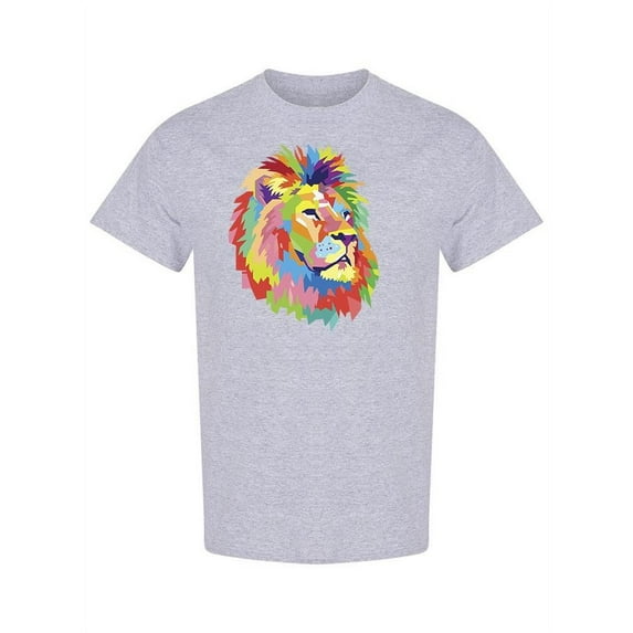 Colorful Lion Head Graphic T-Shirt Men -Image by Shutterstock, Male Medium