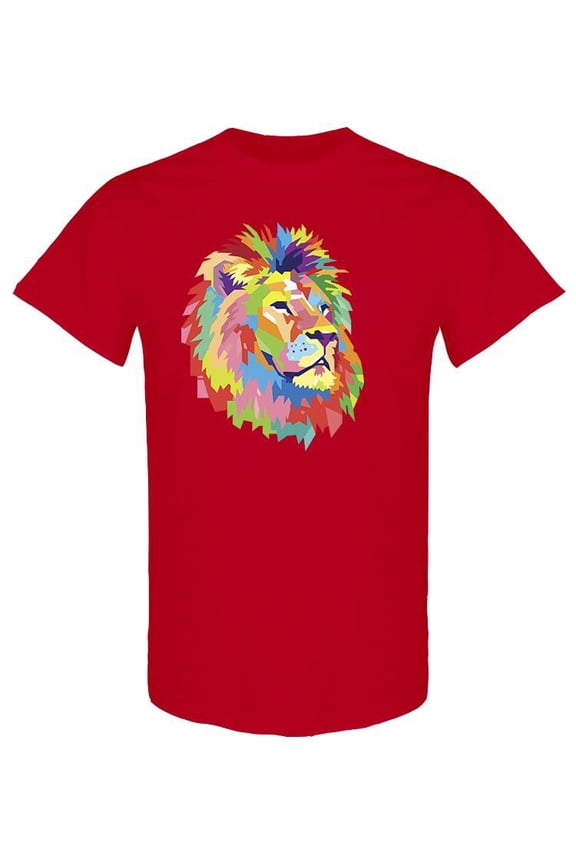 Colorful Lion Head Graphic T-Shirt Men -Image by Shutterstock, Male Small