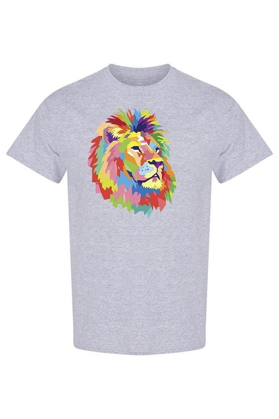 Colorful Lion Head Graphic T-Shirt Men -Image by Shutterstock, Male Small