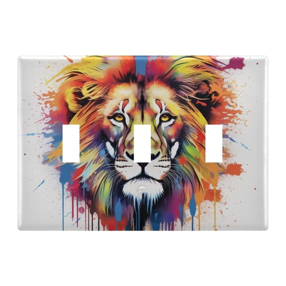 Colorful Lion Head Light Switch Plate Covers 3 Gang Wall Plate Plastics Outlet Covers for Kitchen Home Office Decor