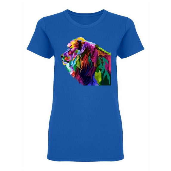 Colorful Lion Head Pop Art Shaped T-Shirt Women -Image by Shutterstock, Female Large
