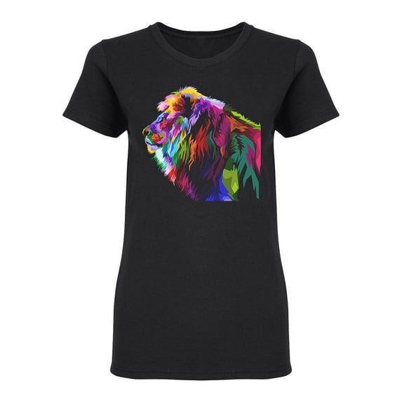 Colorful Lion Head Pop Art Shaped T-Shirt Women -Image by Shutterstock, Female Medium