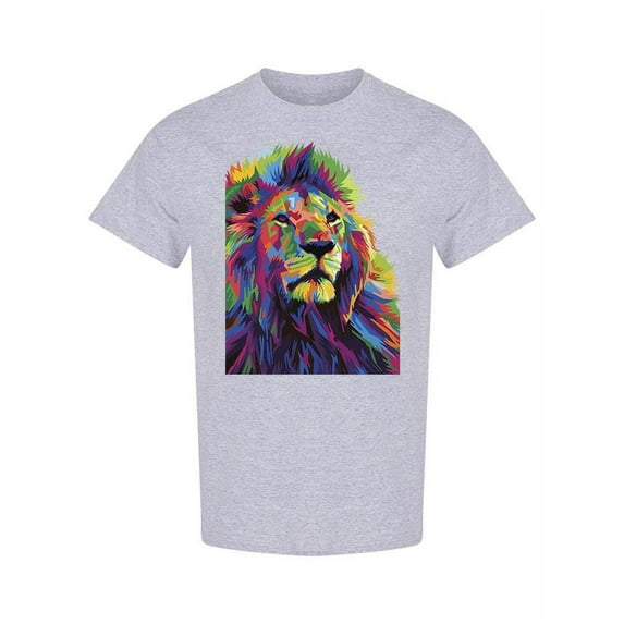 Colorful Lion Pop Art Graphic T-Shirt Men -Image by Shutterstock, Male Large