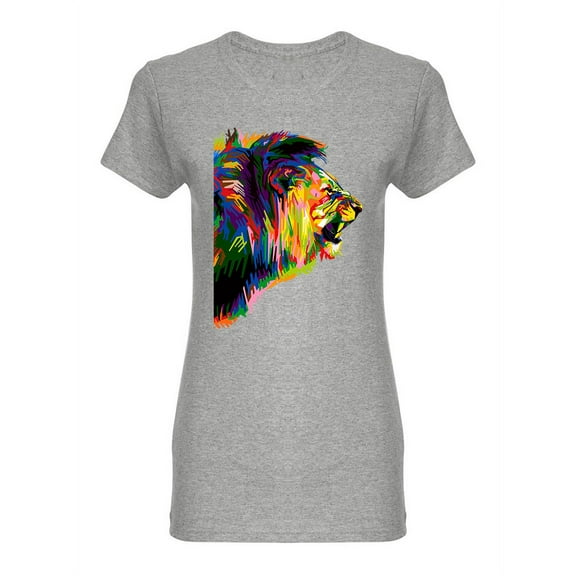 Colorful Lion Pop Art Shaped T-Shirt Women -Image by Shutterstock, Female XX-Large