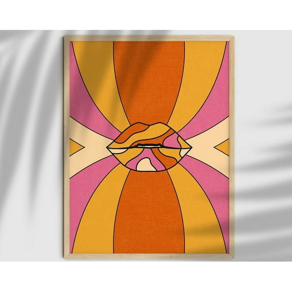 Colorful Lip Poster, Retro 70S Home Decor, Psychedelic Poster, Abstract Lip Poster, Groovy 70S Print, Colorful Kiss Print, Fashion Poster Wall Art, Modern Wall Decor, 24x36 UNFRAMED