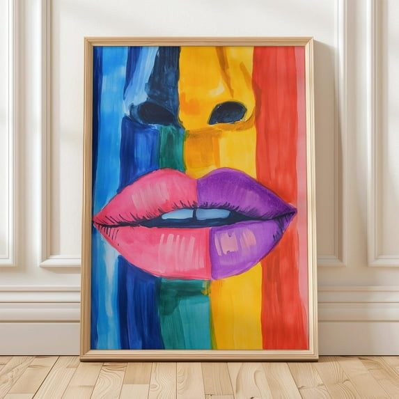 Colorful Lips Art Print Modern Abstract Wall Art Rainbow Pop Art Home Decor Vibrant Contemporary Artwork Wall Art, Modern Wall Decor, 8x12 UNFRAMED