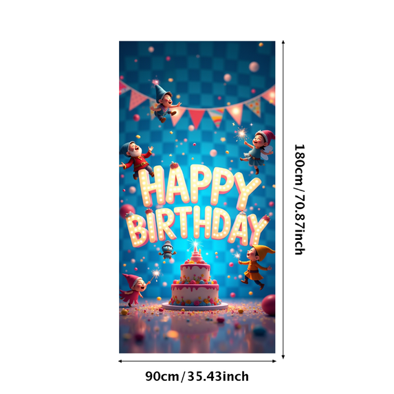 Colorful and Lively Happy Birthday Banner with Adorable Cartoon Characters Background Party Decoration Ideal for Birthday Parties Photography Backdrops Children Celebrations and Photo Props