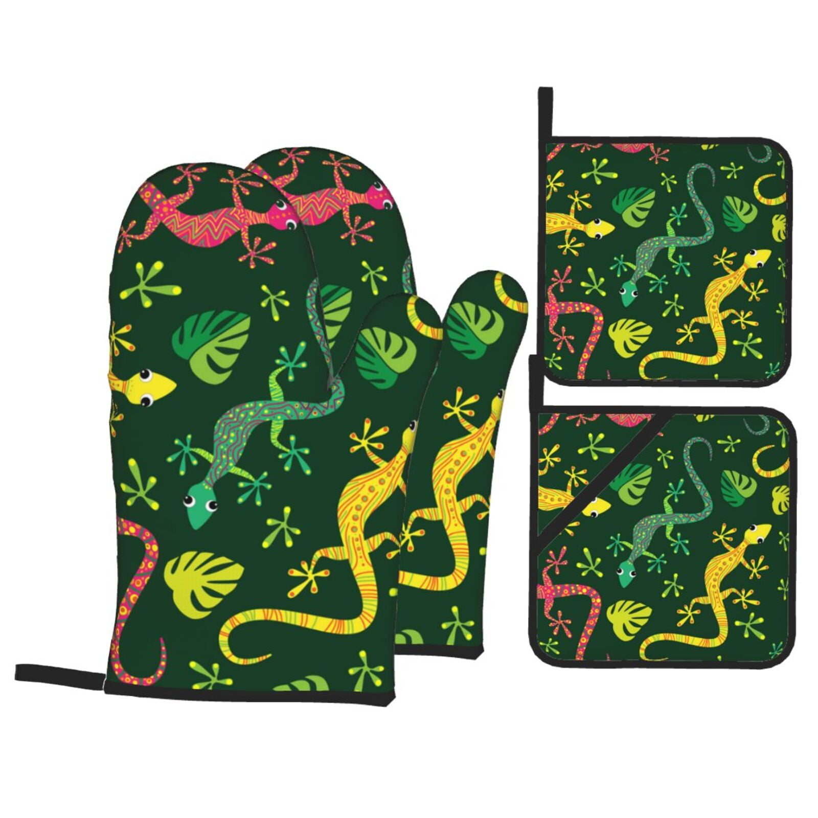 Colorful Lizard Gecko Native 4Pcs Oven Mitts and Pot Holders Sets Oven Kitchen Gloves Hot Pads for Cooking BBQ Baking Grilling