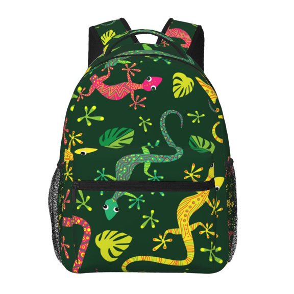 Colorful Lizard Gecko Native Backpack Casual College Bag Zipper Laptop Daypack Hiking Rucksack Travel