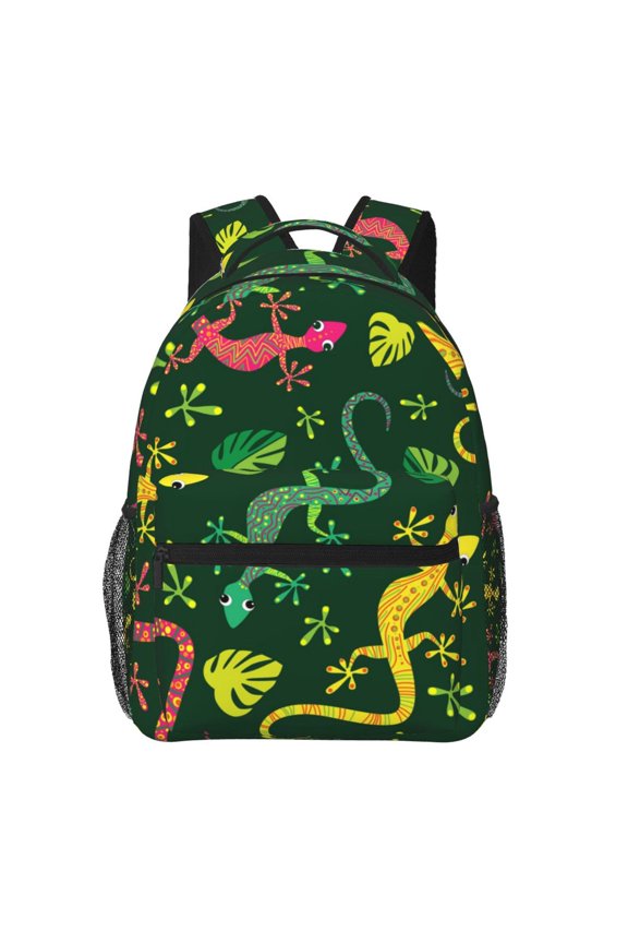 Colorful Lizard Gecko Native Backpack Casual College Bag Zipper Laptop Daypack Hiking Rucksack Travel