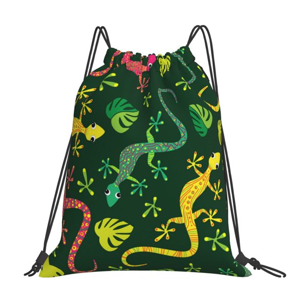 Colorful Lizard Gecko Native Large Drawstring Backpack Casual Cinch Sack Bag Backpack for Sports Hiking Travel Gym