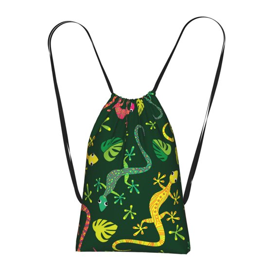 Colorful Lizard Gecko Native Packable Drawstring Backpack, Lightweight Foldable Cinch Storage Bag for Gym Travel Shopping