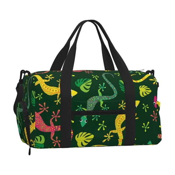 Colorful Lizard Gecko Native Sports Duffel Bag with Shoe Compartment Travel Crossbody Bag for Gym Yoga Dance