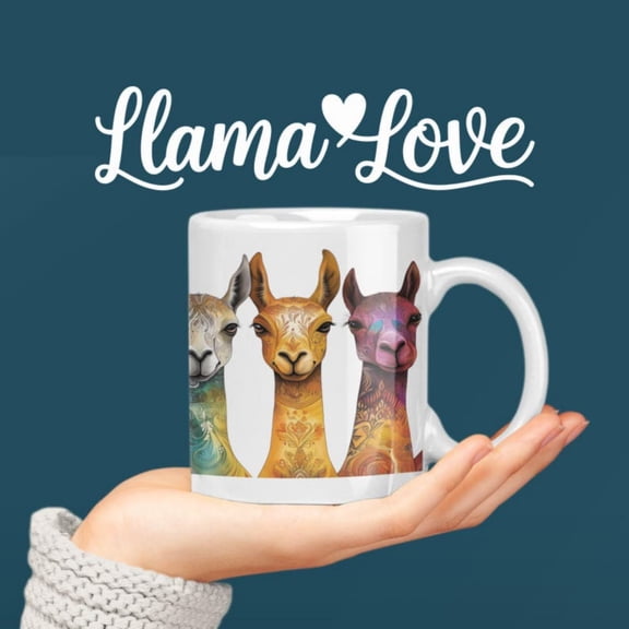 Colorful Llama Ceramic Coffee Mug Boho Animal Lover Gift.