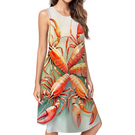 Colorful Lobster Illustration Dress Elegant Party Dresses Evening Dresses Women Dress Sleeveless Dress Ladies Dresses