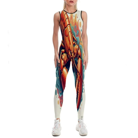Colorful Lobster Illustration Women's One Piece Yoga Jumpsuits Leggings Playsuit Gym Suit Fitness Running Athletic Clothes Gym Wear Set